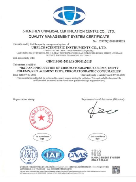 ISO9001 certification of uHPLCs