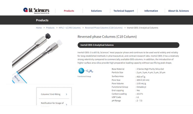 GL Sciences Inertsil ODS-3 HPLC Column