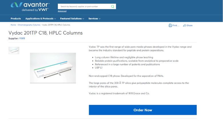 Grace Vydac 201TP C18 HPLC Column