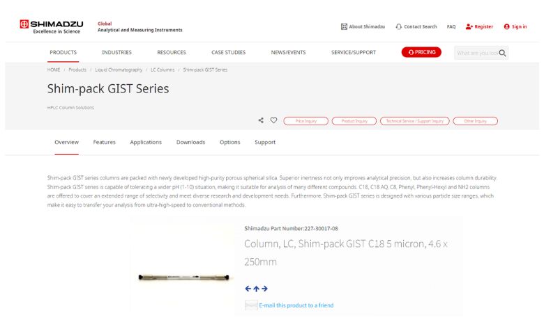 Shimadzu Shim-pack GIST C18 HPLC Column