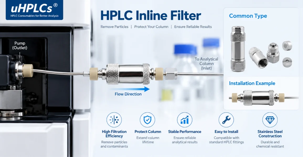 HPLC inline filter installation in the high-pressure flow path