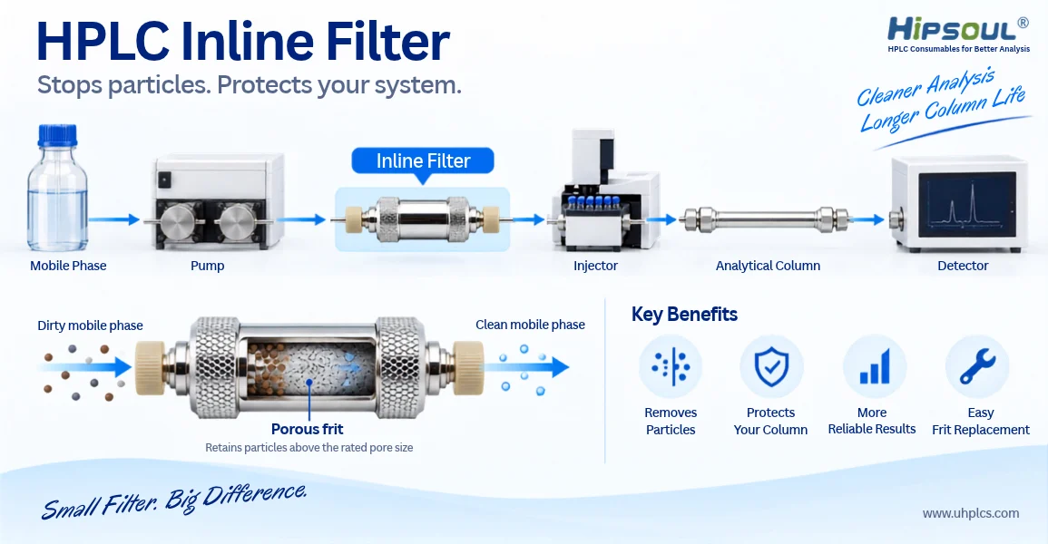 HPLC inline filter connection diagram in an HPLC system