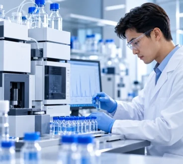 HPLC bench with sample vials during separation work